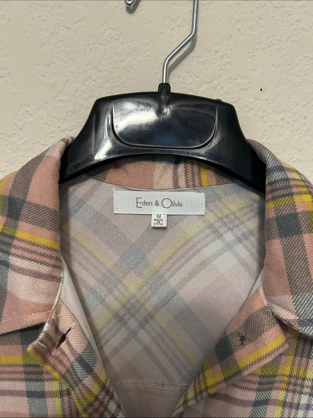 Eden & Olivia Pink Plaid Button-Front Shirt with Mustard Accents - Medium - Picture 3 of 9
